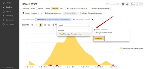 Поиск по новому посетителю