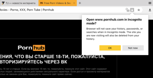 Порно можно смотреть в Яндекс.Браузере